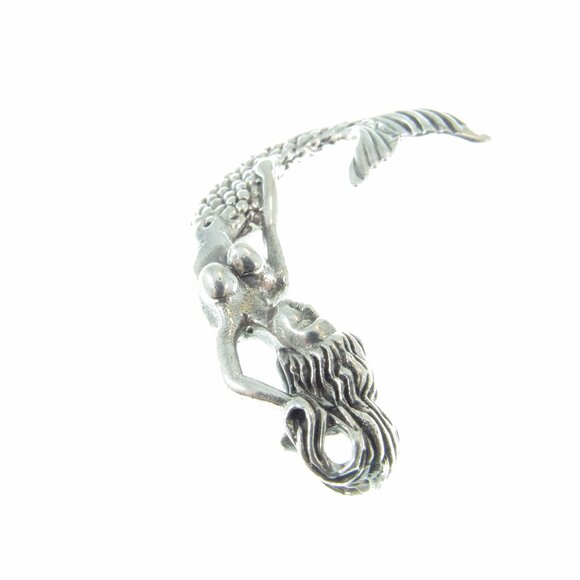 Solid 925 Sterling Silver 3D Relaxing Nude Mermaid Slide Pendant, Sea Goddess - Picture 8 of 9